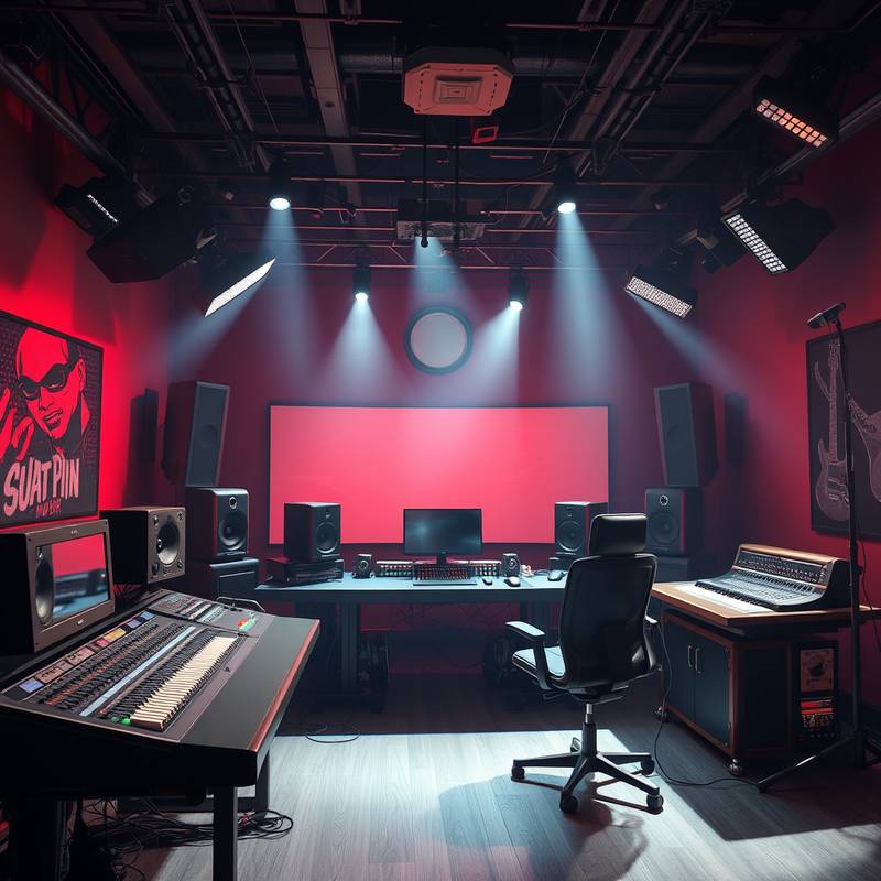 Hip-Hop and R&B Production - Image featuring urban music producers working in a stylish studio setting